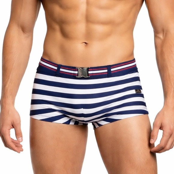Andrew Christian Other - Andrew Christian Small (28-31) Navy White Striped Swim Briefs Buckle Belt 70063